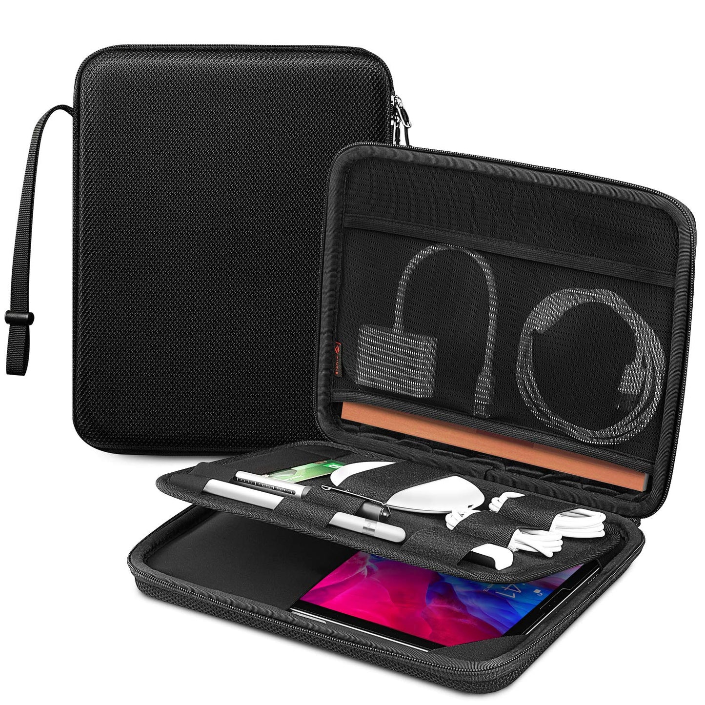 FINPAC 9-11 Inch Tablet Sleeve Bag Compatible with iPad/Samsung/Lenovo/Fire, Double-Layer Travel Organiser Bag w/Electronics Organiser for USB Cable/Power Bank/Charger/Hard Disk