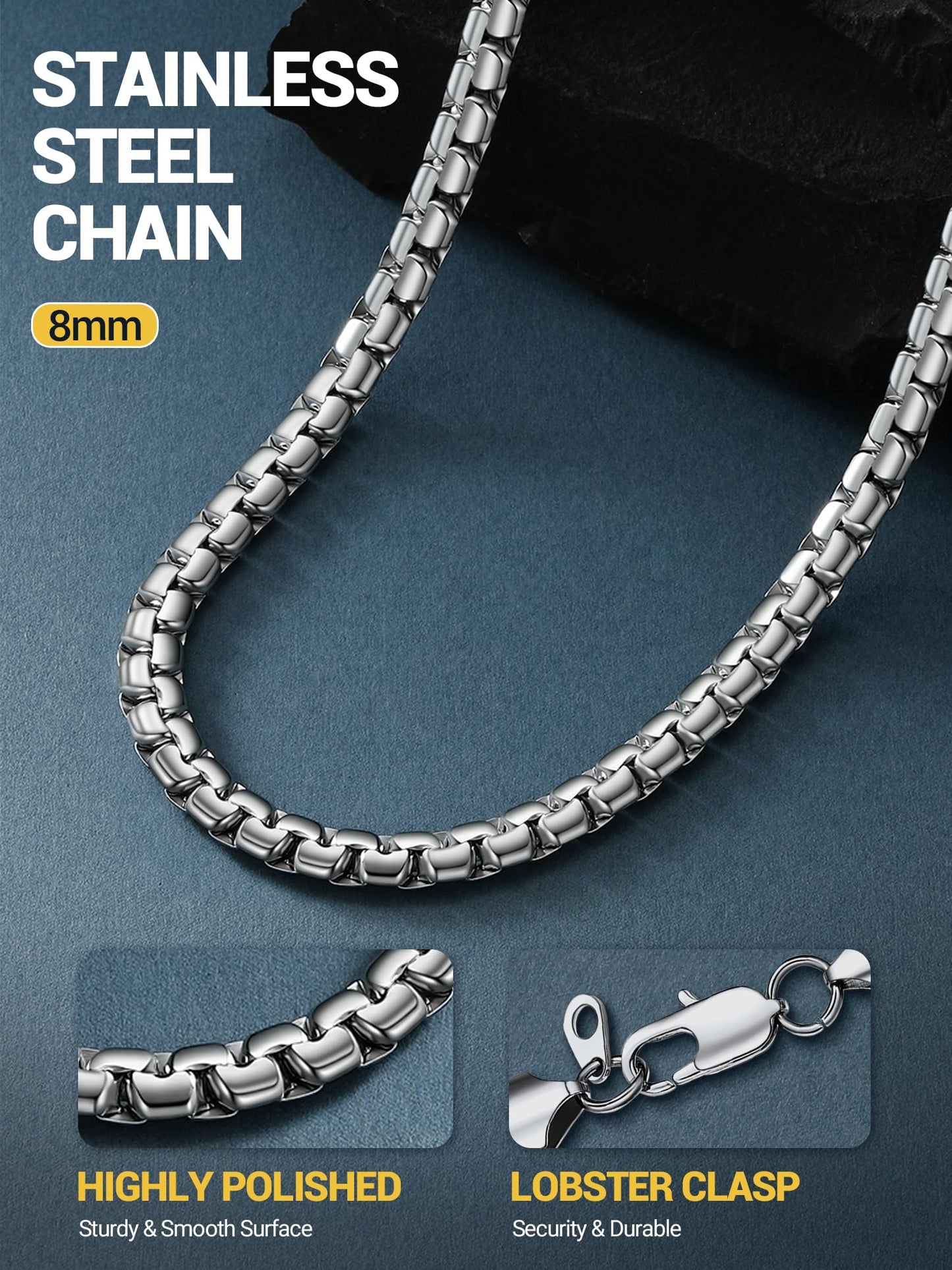 PROSTEEL Stainless Steel Silver Chain for Men 8mm Non Tarnish & Durable 14inch Chunky Choker for Women