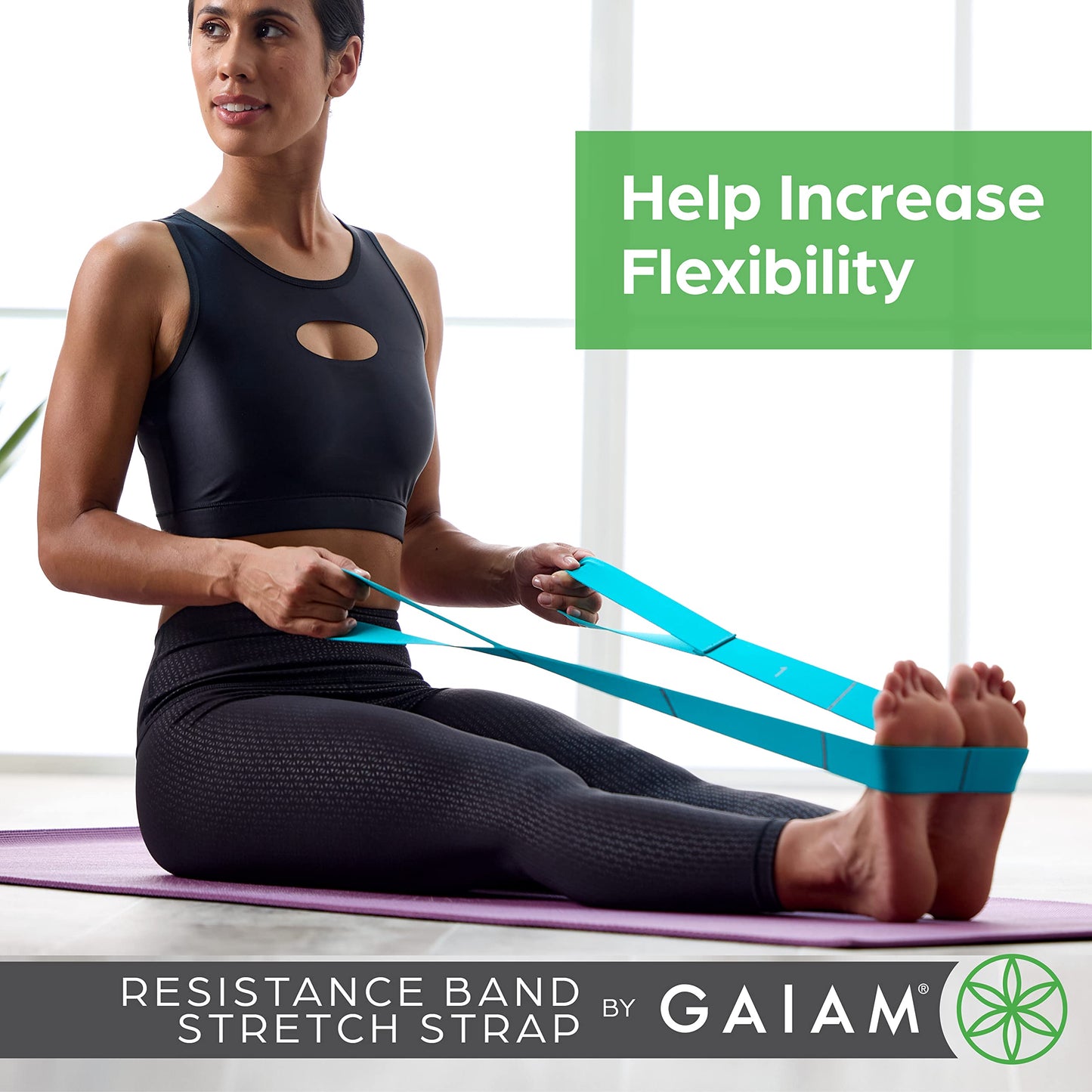 Gaiam Restore Resistance Band Stretching Strap - Stretch Legs & Arms with Medium Resistance Loops, Multiple Holds for Increased Range of Motion, Flexibility or Strength Training