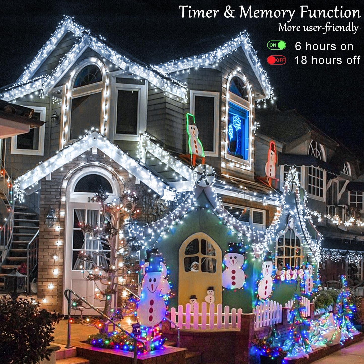 Christmas Lights Outdoor - 99 ft 1216 LED Icicle Lights for Outside - Plug in 8 Modes Twinkle Lights for Christmas Decorations Outdoor House Patio Yard - Cool White