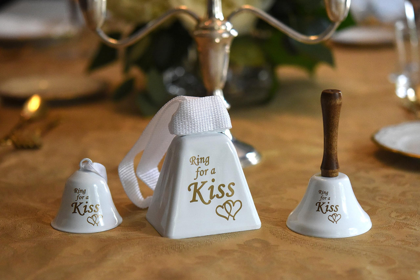 Bevin Bells Ring for a Kiss Wedding Bell | Loud Cowbell, Tea Bell or Ornamental Bells | Party Bell | Wedding Reception & Rehearsal Dinner Bells | Countertop Service Call Bell | Made in CT, USA