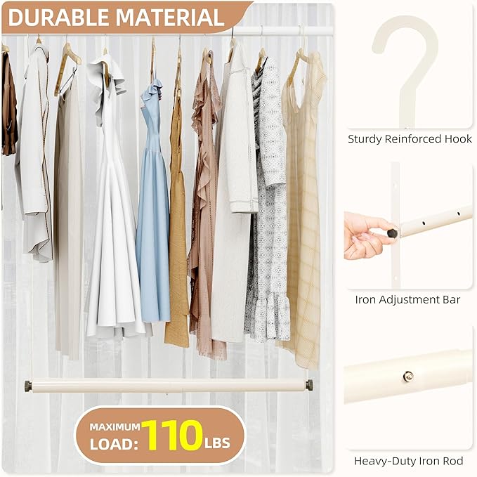 STORAGE MANIAC Adjustable Closet Rod Hanging Clothes Heavy Duty Closet Extender