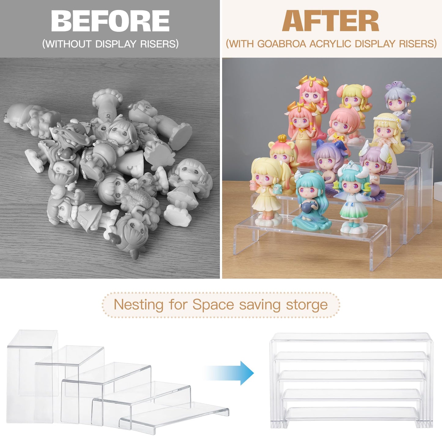 Goabroa 2 Sets 10 Pcs Acrylic Display Risers, Clear Rectangular (7"-8"-9" L) Risers Display Stands, Acrylic Stands for Jewelry, Cupcake, Perfume, Figures