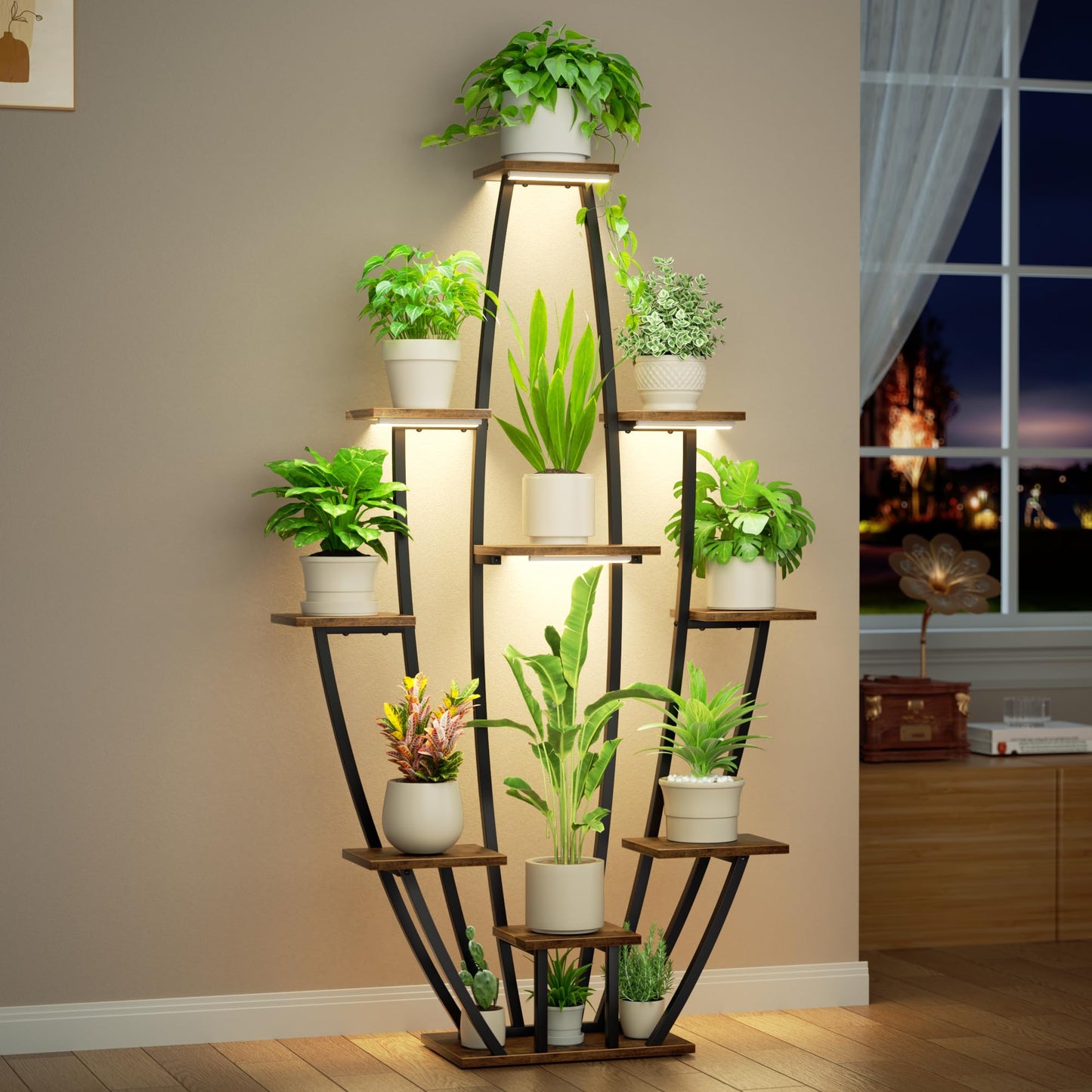 Plant Stand Indoor with Grow Lights - 10 Tiered Tall Plant Shelf Indoor, 59" Large Plant Stands for Indoor Plants, Metal Corner Flower Holder Rack Display for Living Room Patio Garden Balcony Home