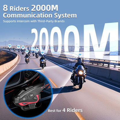 Motorcycle Intercom Headset, Moman H2E Eagle-Like Communication System with Dual Chips for Audio Multitasking HiFi Sound/Music Sharing/FM/AI Voice (2Pack), Motorcycle-Intercom-Helmet-Headset-Headphone