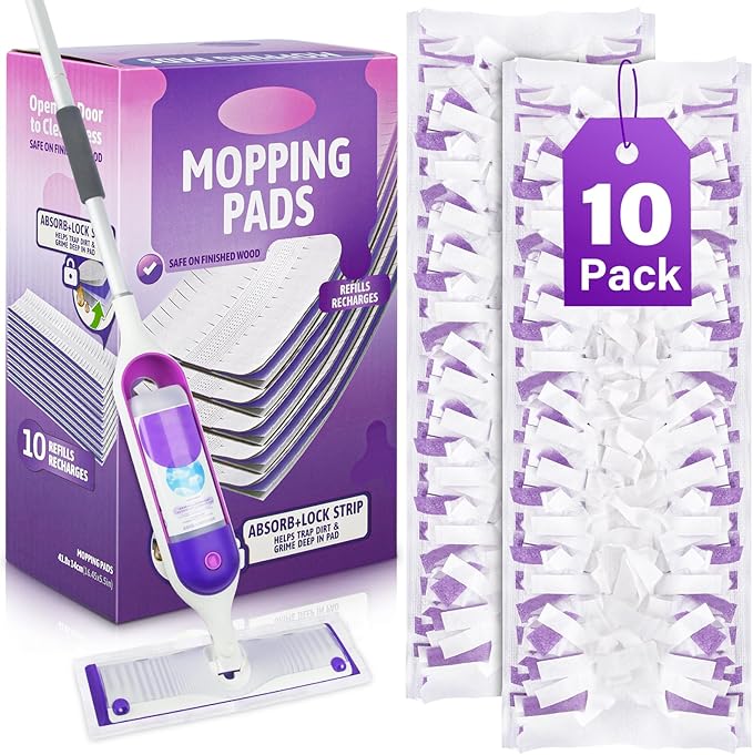 Mop Pads Refills for Swiffer Power Mop: 10 Pcs Wet Dry Disposable Pad for