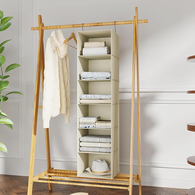 Hanging Closet Organizer, Easy Mount Foldable 6-Shelf Hanging Closet Wardrobe