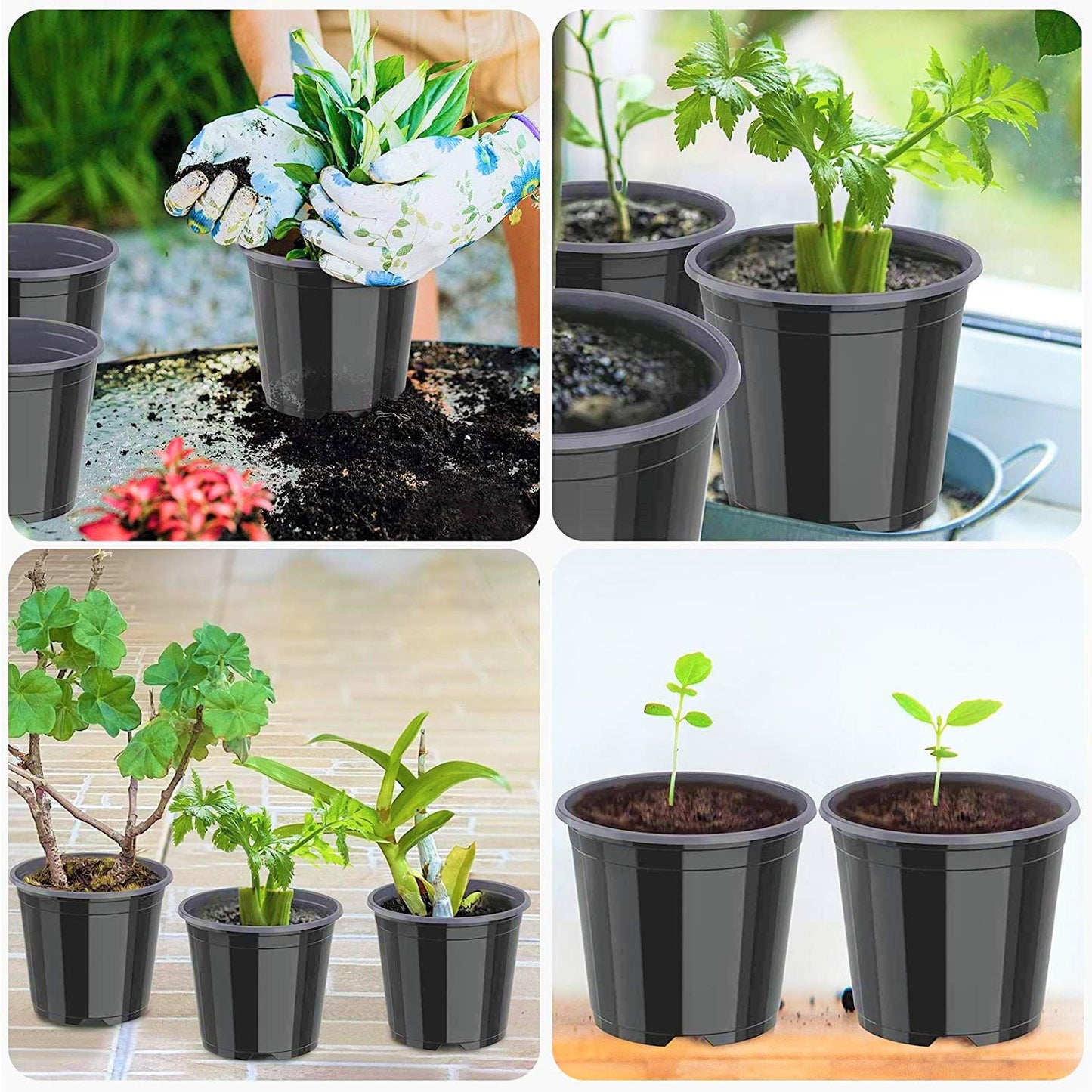 KAHEIGN 10Pcs Plastic Flower Pots, 19.5cm Thicken Plant Pots Plant Container Indoor Gardening Pot (Black)