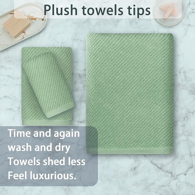 VOOVA & MOVAS Green Towels for Bathroom, 100% Cotton | Quick Dry | Soft | Thick