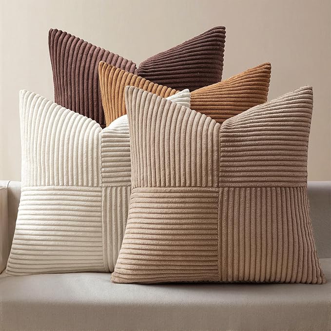 MIULEE Brown Throw Pillow Covers 18x18 Inch Set of 4 Boho Farmhouse Cushion
