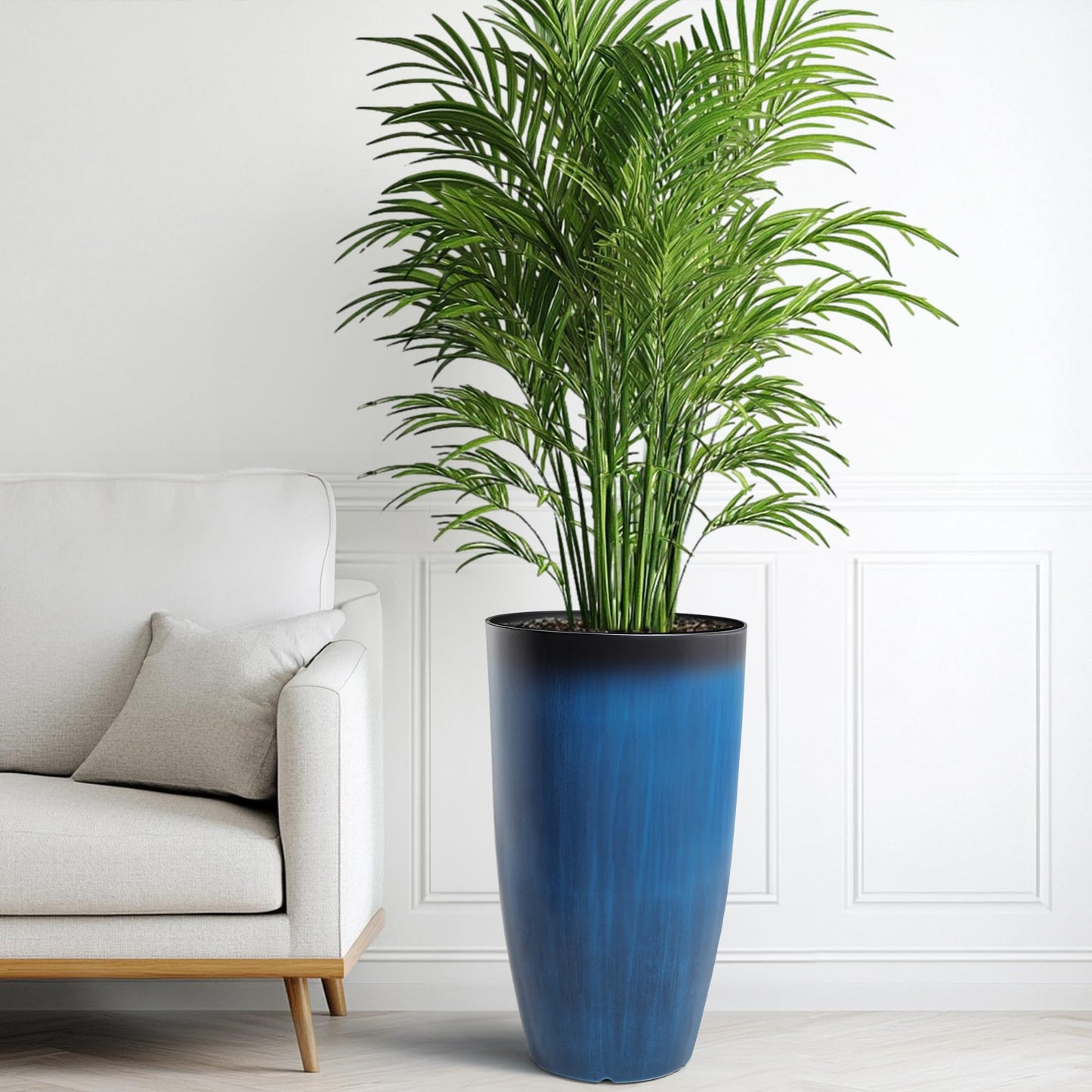 Autodaya 23.8" Tall Planters Large Set of 2 Plant Pots Plastic Flower Pots Outdoor Artistic Floating Cobalt Blue Glaze, UV-Protect & Lightweight PP Container for Garden, Patio, Deck, Porch, Indoor