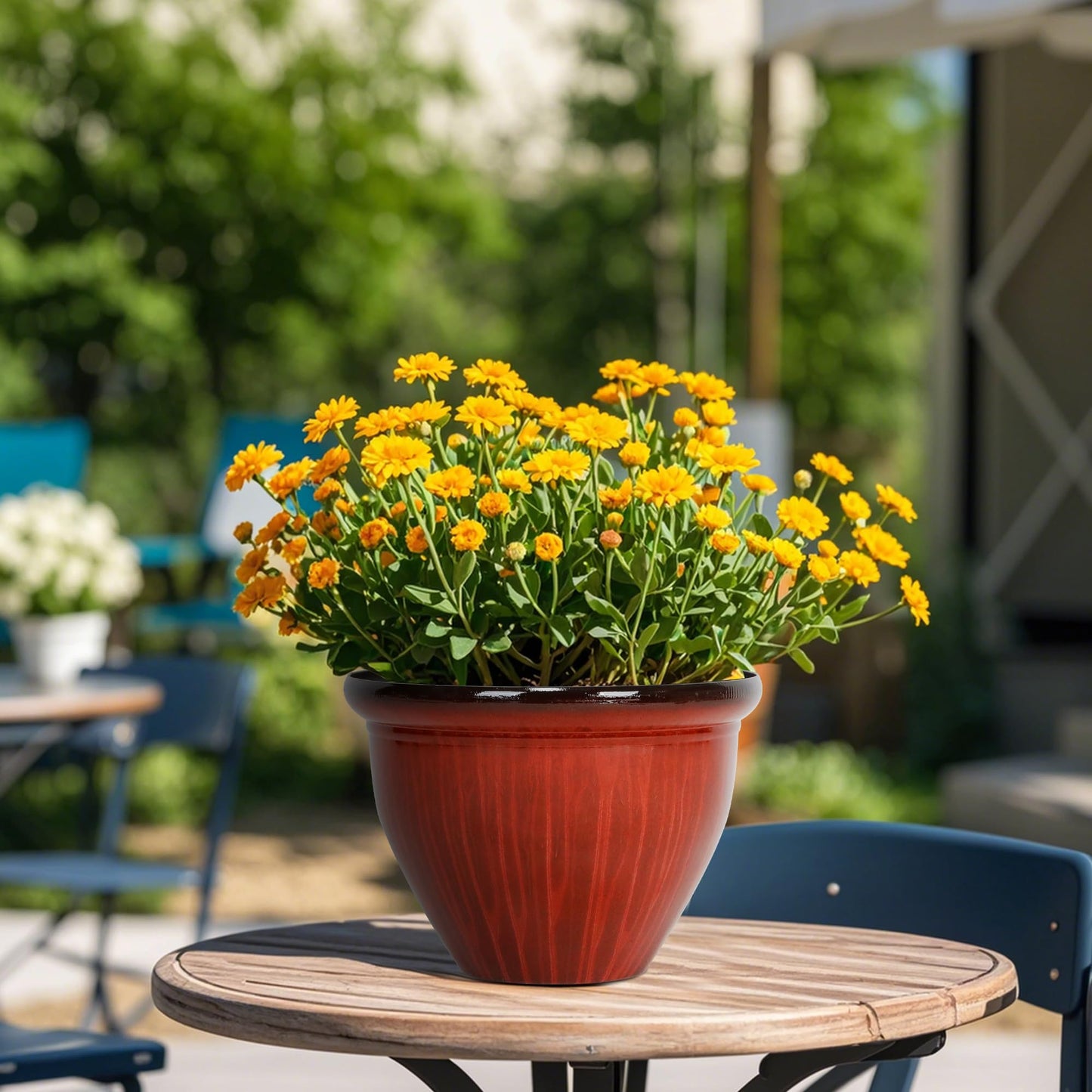 Worth Garden 12-Inch Dia. Round Red Plastic Planters with Drain Holes, 9.5-Inch Height - 4-Pack Glossy Finish Bell-Shaped Plant Pot – Lightweight Indoor/Outdoor Flower Pots