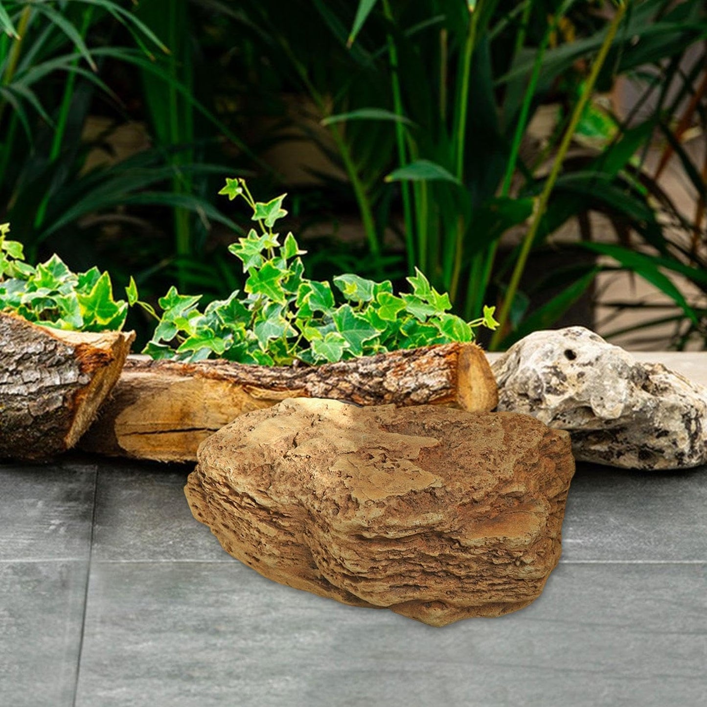 MYCENSE Artificial Landscape Rock, Decorative Stone, Realistic Model Faux Landscape Rock for Patio Outdoor Backyard Garden, Style F 27x11x16cm Brown