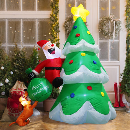 Christmas Inflatable Outdoor Decorations, 6.6FT Christmas Tree,Santa Chased by Dog Inflatable Christmas Blow up Yard Decorations with LED Light Up for Xmas New Year, Winter, Yard Garden Lawn Décor