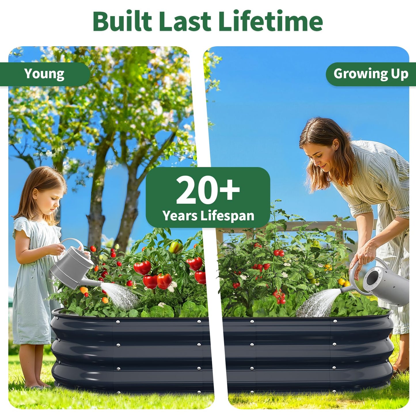 Kesfitt Raised Garden Bed, 4x2x1 FT Galvanized Steel Metal Raised Garden Bed, Oval Open-Bottom Design, 12-Inch Deep for Outdoor Vegetable & Herb Gardening, Midnight Blue