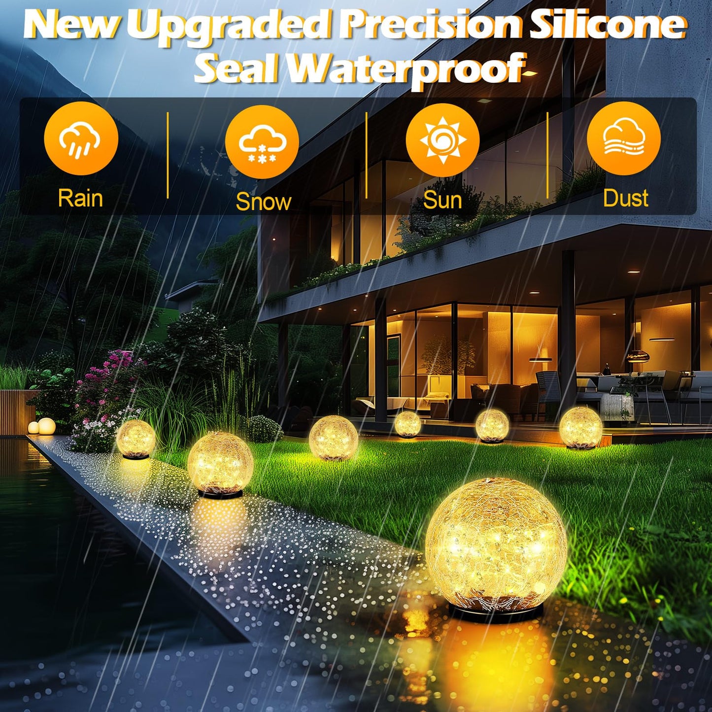 Coroor Garden Solar Ball Lights Outdoor Waterproof, 80 LED Cracked Glass Globe Solar Power Ground Lights for Path Yard Patio Lawn, Halloween Christmas Decoration Landscape Warm White(2 Pack 5.9'')