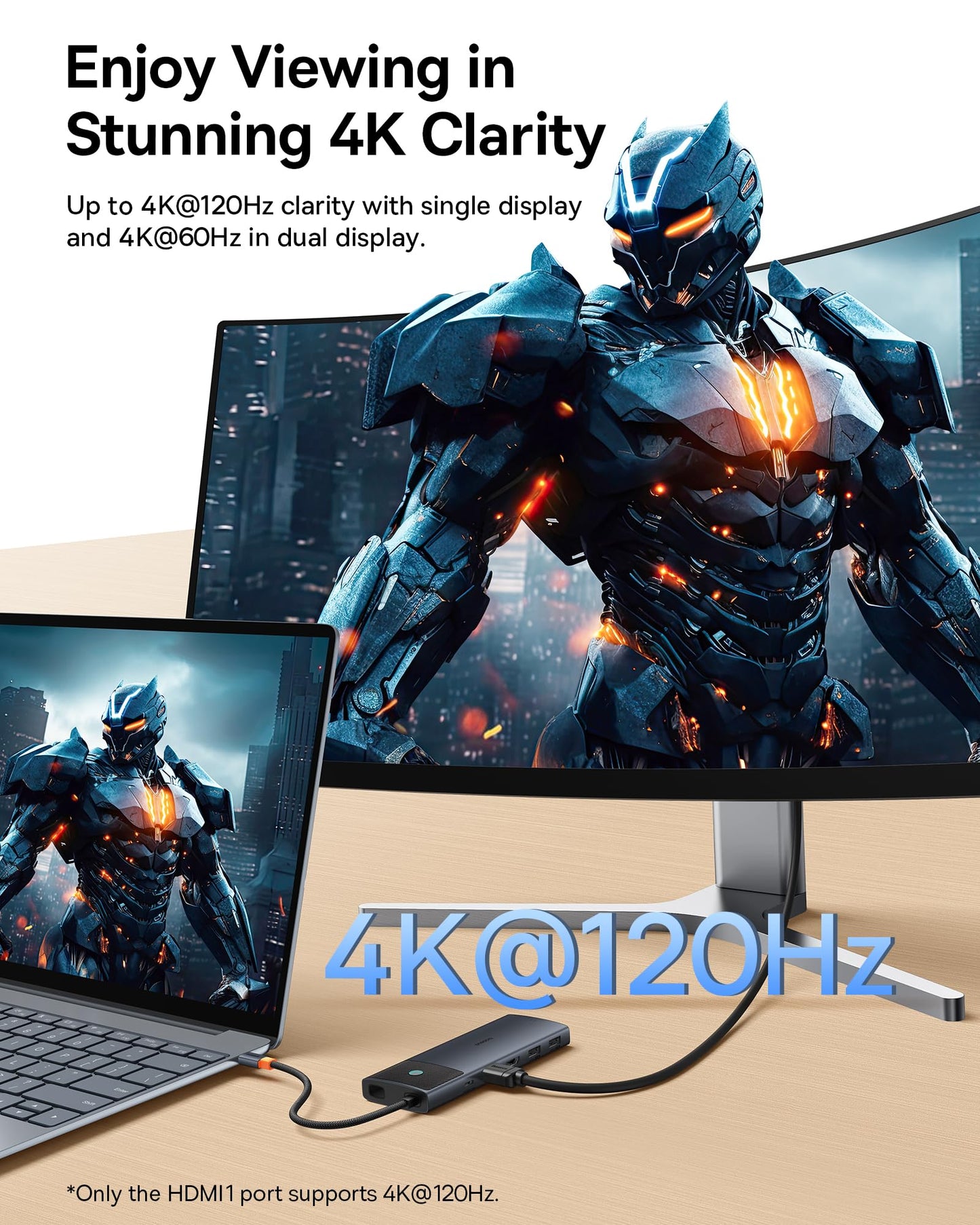 Baseus Laptop Docking Station Dual Monitor 4K@120Hz, 9 in 1 USB C Hub with 2 HDMI, 1000Mbps LAN, Max 85W PD, 3 USB, SD Card Reader, USB C Dock Compatible with iPhone 15/Mac/Dell/HP/Surface/Steam Deck