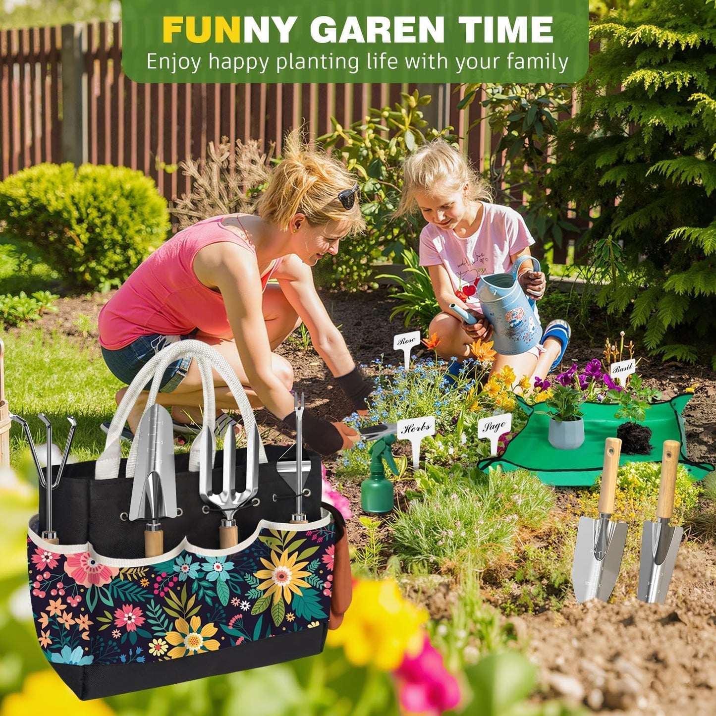 22Pcs Gardening Tools Set for Women Heavy Duty Garden Hand Tool Kit Birthday Gifts for Mom Her Wife Grandma Beginner Gardening Accessories with Tote Bag/Shovel/Repotting Mat/Plant Labels/Gloves-Black