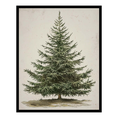 Generic Vintage Christmas Tree Print, Rustic Winter Tree Art, 11x14 inch + Black Framed