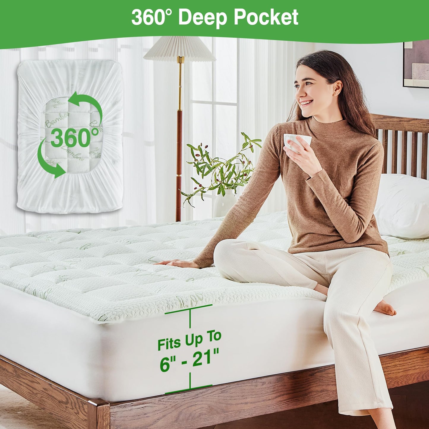 KUTUU King Mattress Pad Cover, Viscose Made from Bamboo Pillow Top Cooling Mattress Topper for King Size Bed, 6-21 inches Deep Pocket, 78x80 inches