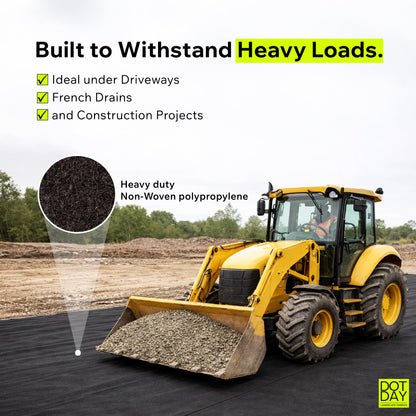 DOTDAY 8 oz Non-Woven Geotextile Fabric 6ft x 50ft, Heavy Duty Driveway Underlayment for Gravel, French Drain Fabric, Paver Base & Erosion Control, UV-Stabilized Permeable, Black, Terra