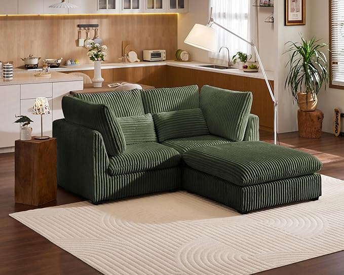 77" Oversized Corduroy Couch Modular Sectional Sofa, Washable Cloud Couch