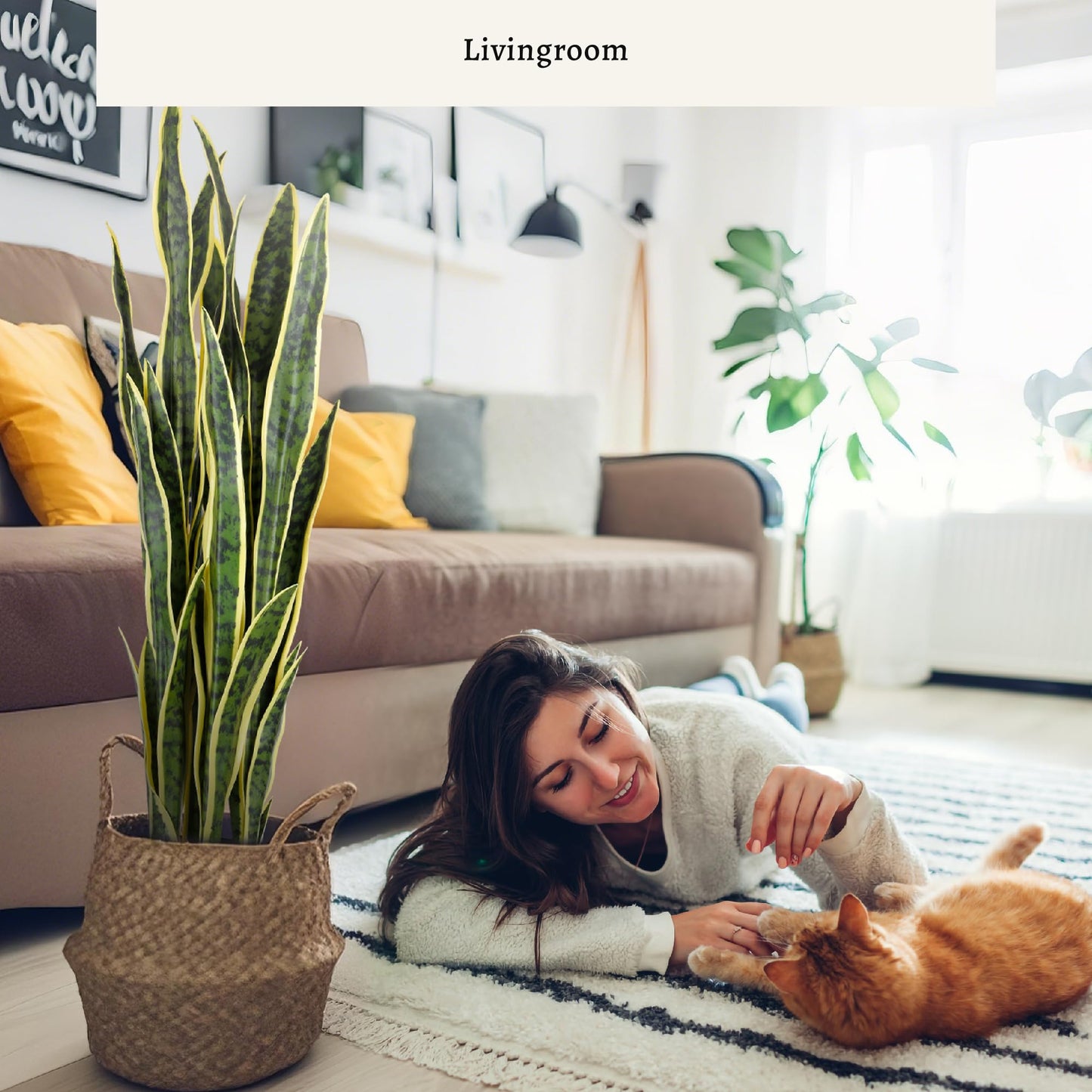 KOL 3ft Artificial Snake Plant, Fake Sansevieria Potted Floor Plants, Lifelike Faux Leaves, Indoor Home Office Room Decoration, Mother-in-Law Tongue, 35in, Yellow