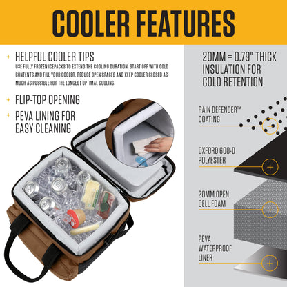 Carhartt Thick Foam Fully Insulated Cold Front Coolers, Premium Ice Retention, Durable Water Resistant Material W/Front Zippered Pocket, 24 Can Lunch Cooler, Bluestone