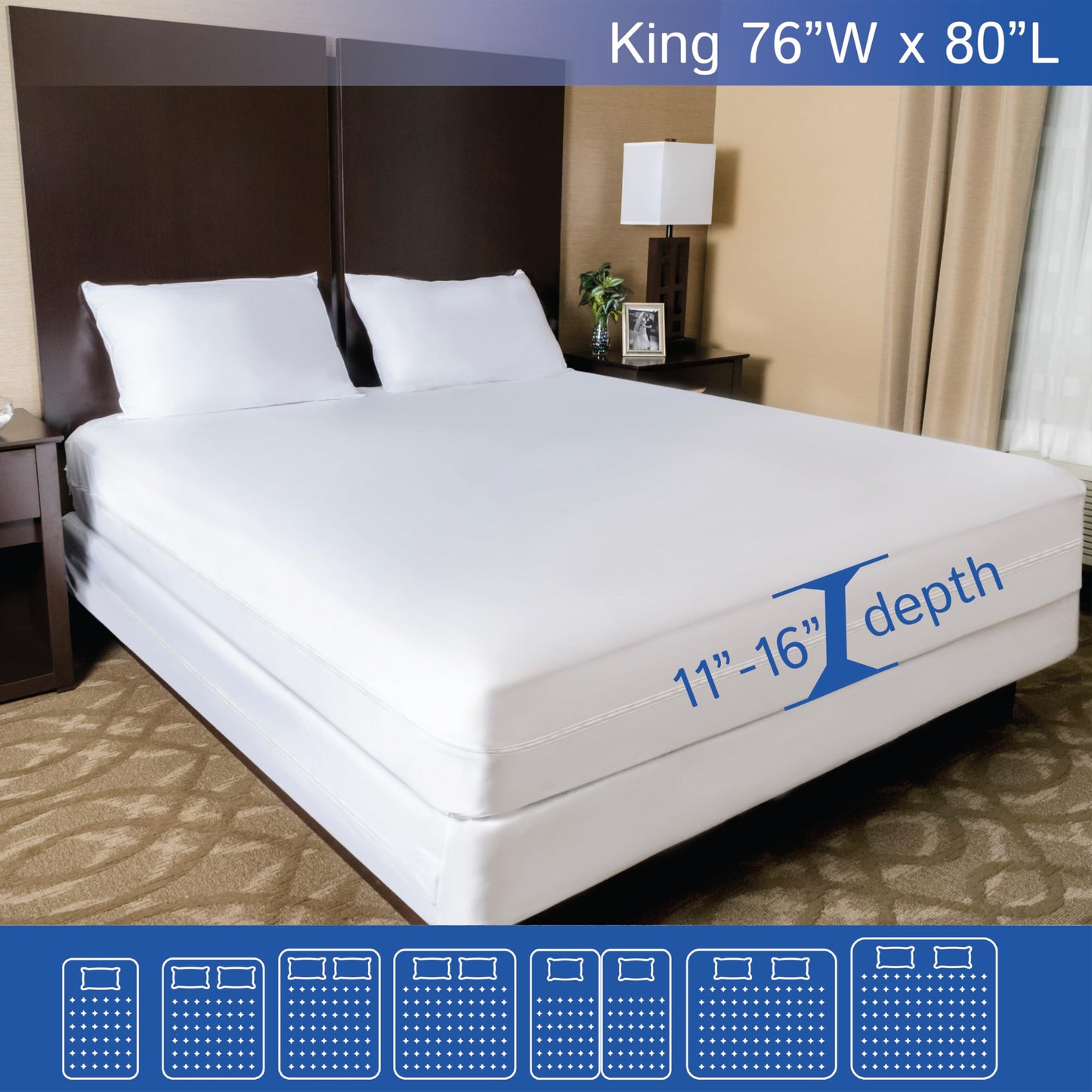 King Size Mattress Protector Bed Bug Waterproof Zippered Cover - Hypoallergenic Premium Quality Encasement Protects Against Liquids, Dust - Breathable, Noiseless White