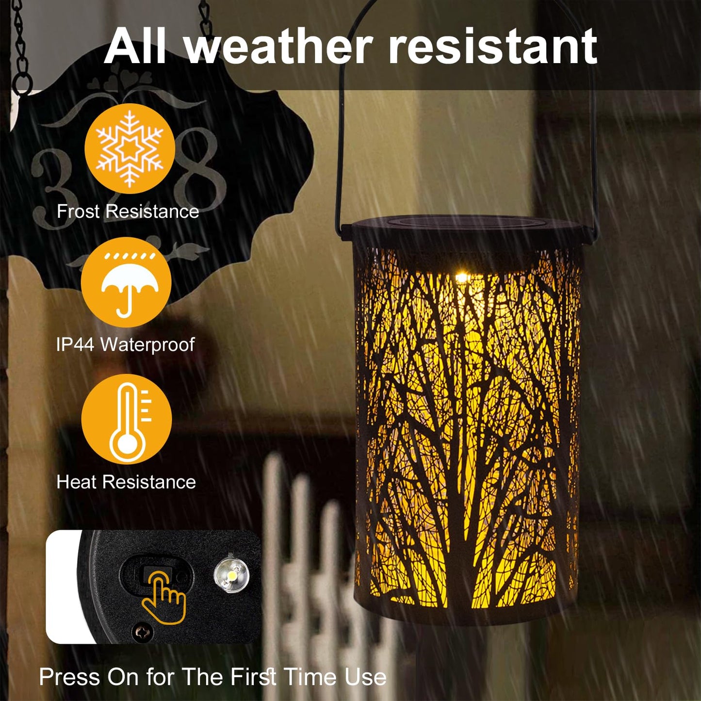 FANOAULEA Solar Lanterns for Outdoor Waterproof, Hanging Solar Lights Gifts for Women Mom, Tree Lantern Hanging/Standing for Patio, Lawn, Tabletop, Garden Decorative LED Lantern Black Tree