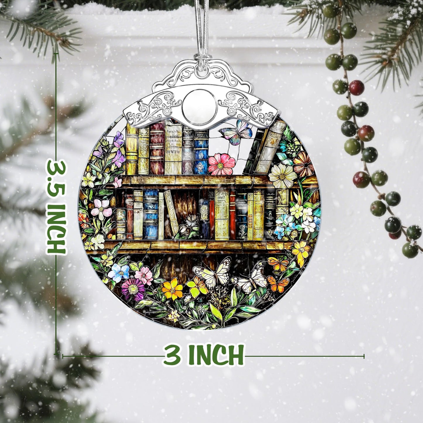 Book Stained Glass Ornament, Christmas Ornaments – Christmas Tree Decorations, Holiday Decor, Stocking Stuffer, Gift Idea, Gifts for Book Lover, Friend, and Faimly