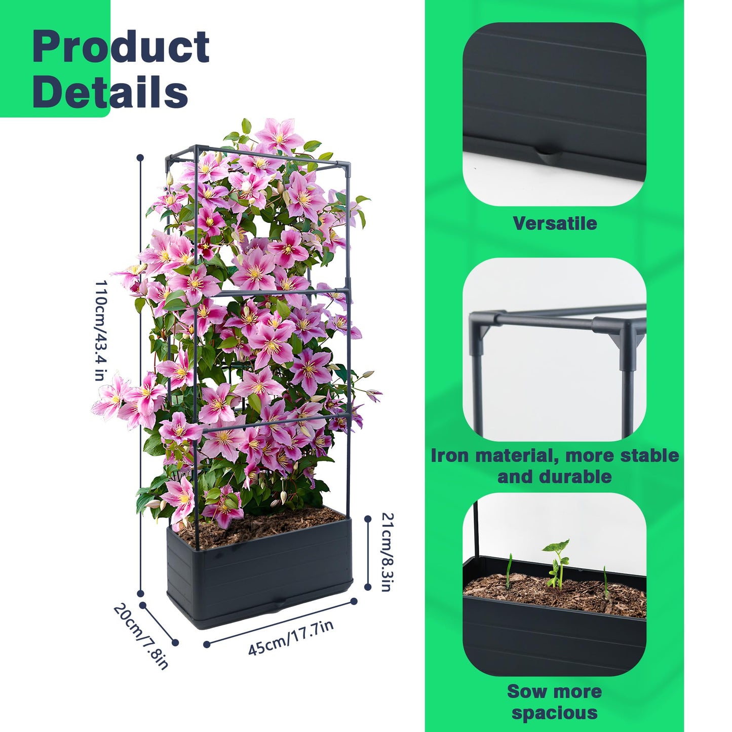 Sumloty 2Pack Raised Garden Bed Planter Boxe with Trellis, 43.4" Self Watering Tomato Raised Planter Box with Trellis for Climbing Vegetable Flowers and Plants, Tomato Cage for Indoor Outdoor Use