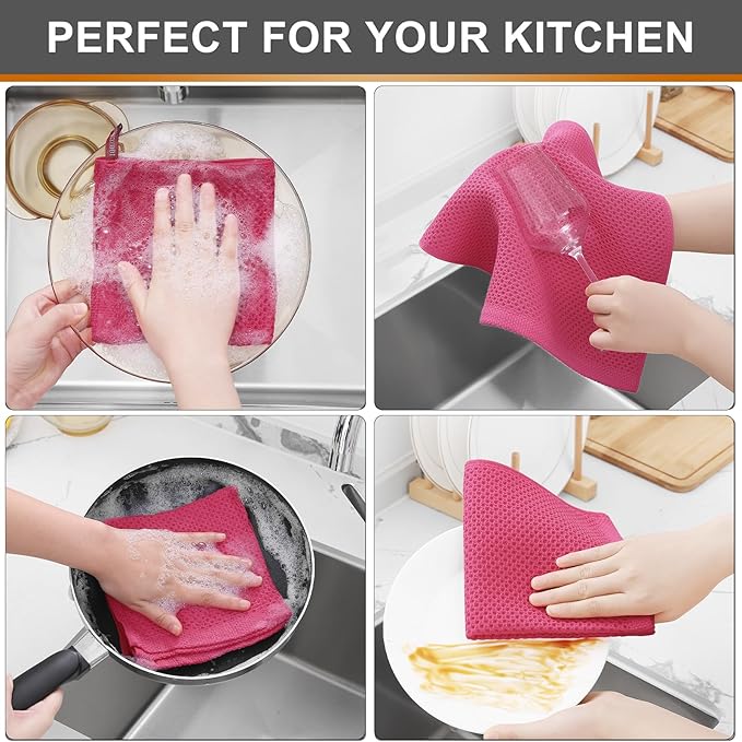 Kitinjoy 100% Cotton Kitchen Dish Cloths, 8 Pack Waffle Weave Ultra Soft