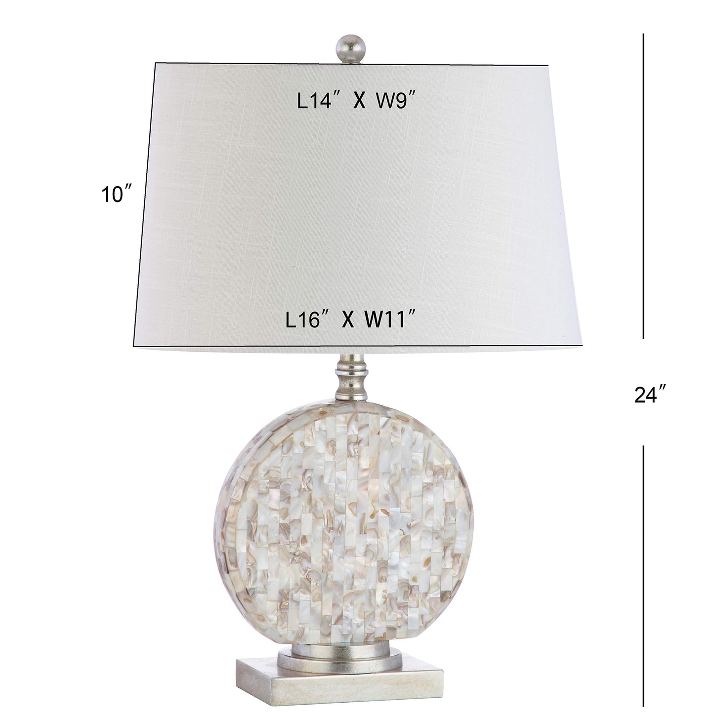 JONATHAN Y 24" Dennis Cream Mother-of-Pearl Seashell Table Lamp, Coastal Traditional Bedside Lamp for Living Room Bedroom, White Linen Drum Shade, LED Bulb Included JYL1050A