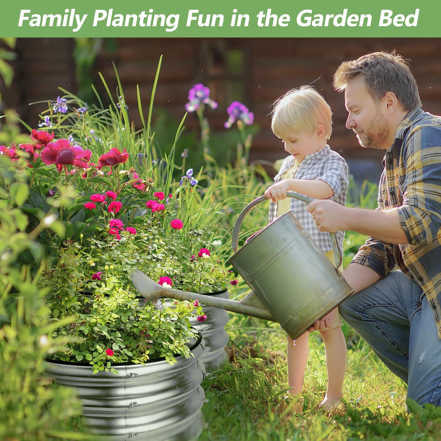 Liyarya 2 Pack 2x2x1ft Round Galvanized Raised Garden Bed Kits, Raised Garden Beds Metal Planter Outdoor Easy Assembly Garden Bed for Planting Vegetables, Fruits & Flowers, Sliver
