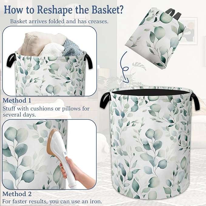 Eucalyptus Spring Botanical Laundry Basket, Foldable Oxford Cloth Laundry Hamper