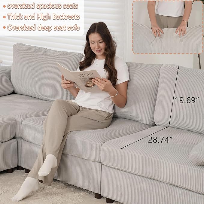EASE MOOSE Oversized Sectional Modular Sofa, Large U Shape Sectional Couch Wide