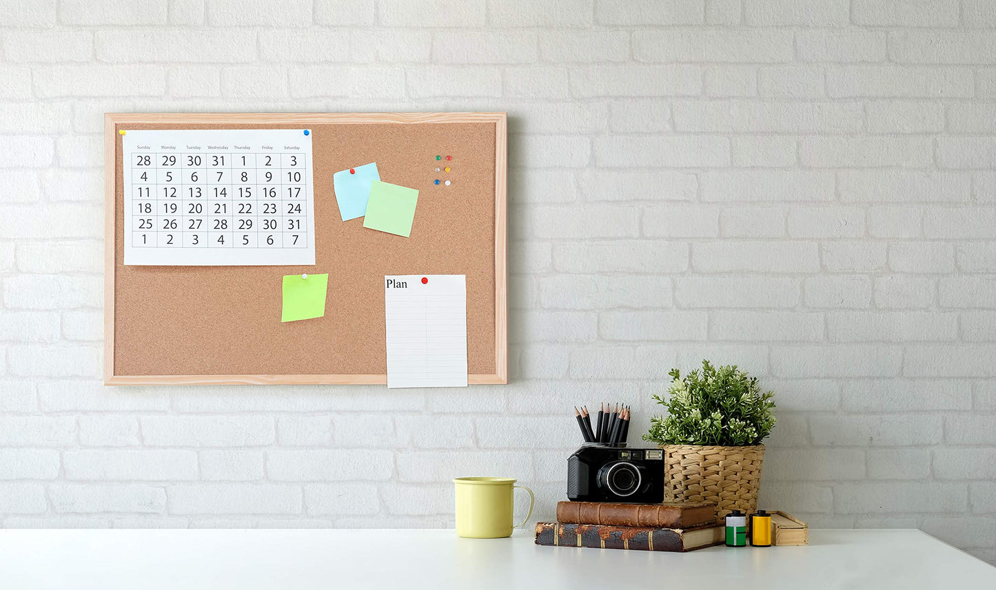 Bi-Office Basic Cork Board, Pine Wood Frame, 90 x 60 cm, brown