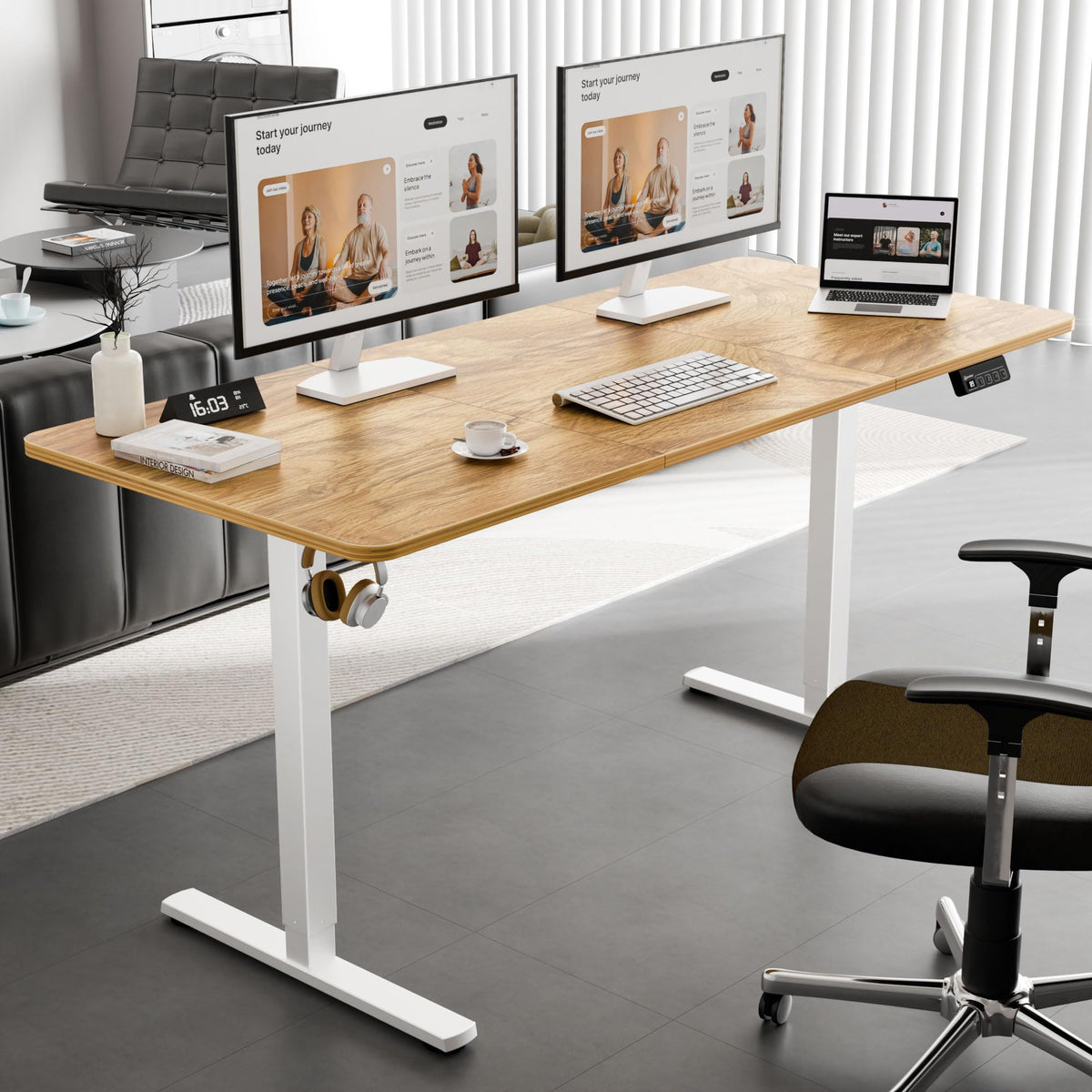 ERGOMAKER 63" Electric Standing Desk, Adjustable Height, Sit Stand Up Desk for Home Office & Computer Workstations, Memory Controller, Light Rustic Brown