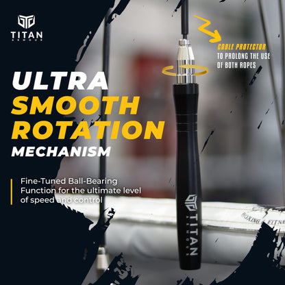 Titan Armour® Speed Rope - Professional Self-Locking & Adjustable, Adult Speed Jump Rope | 2 x Steel Ropes, Cable Protector & Travel Case | Jump Rope Crossfit, Boxing, Fitness MMA for Men & Women (Black-2)