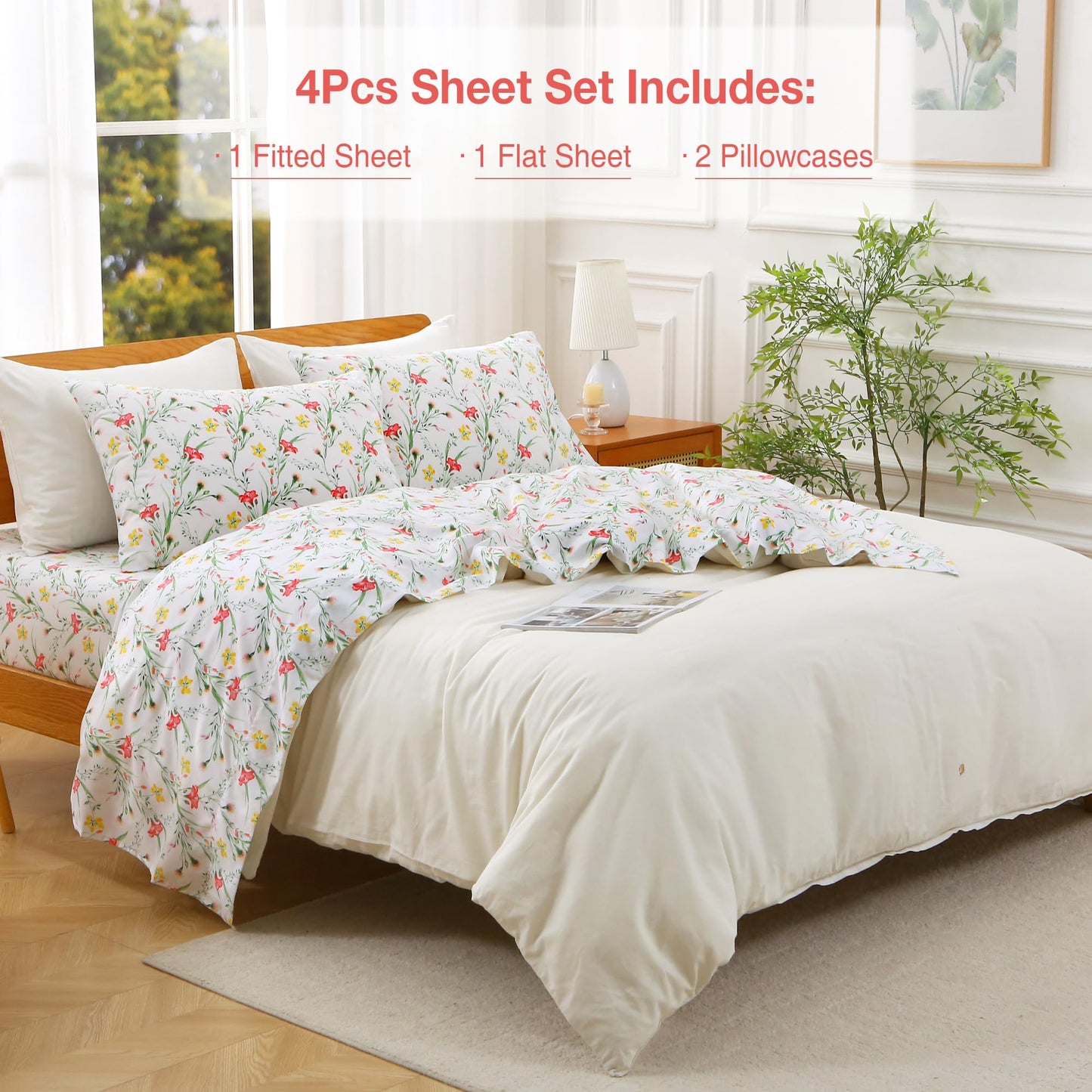Viviland Queen Bed Sheet Set - 4 Piece Double Brushed Microfiber Bedding - Deep Pocket Up to 15", Ultra Soft, Breathable & Wrinkle Resistant Skin-Friendly Cooling Sheets for Adult - Gilded Romance(Q)