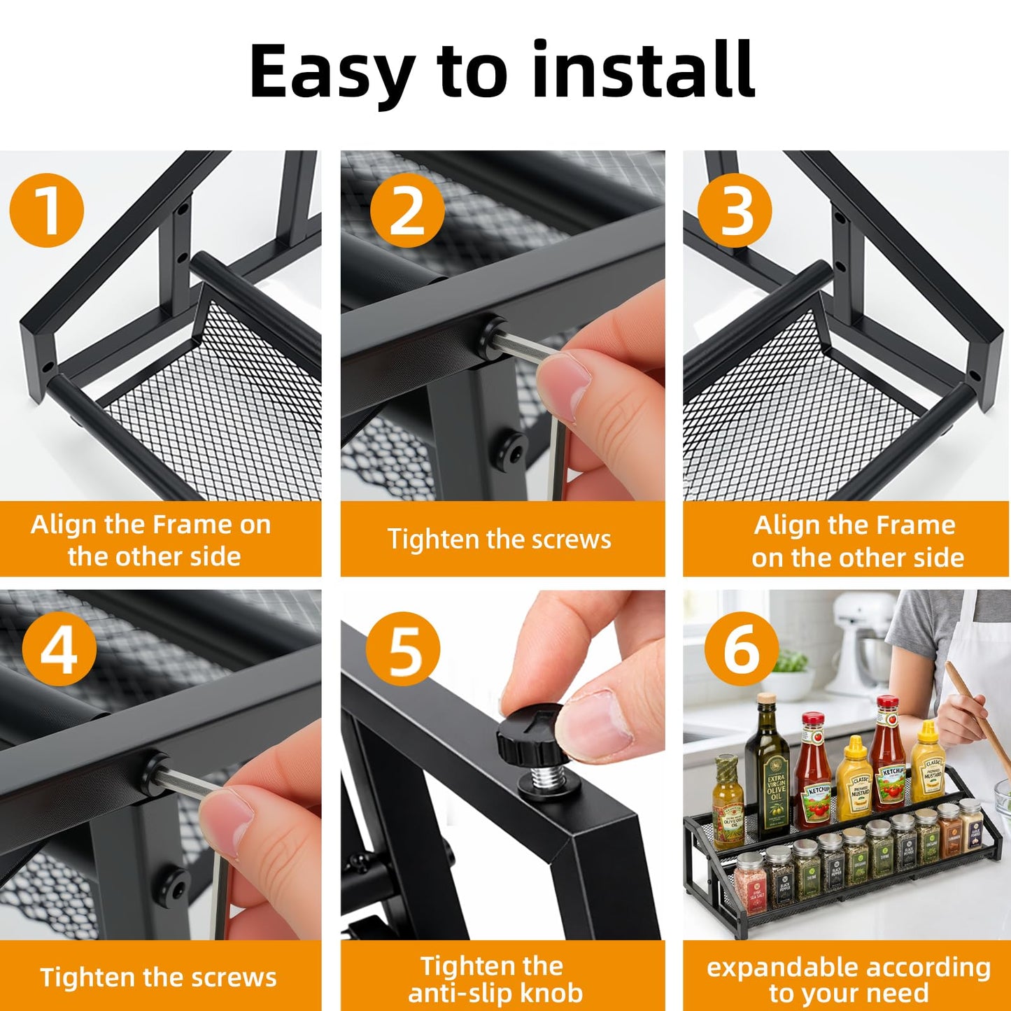 Lesmery 2 Tier Expandable Spice Rack Organizer for Kitchen Cabinet,13.7"-23.6" Heavy Duty Spice Organization Shelf,Metal Pantry Storage Shelves Racks,Good Space for Pantry, Counter top,Patent Pending