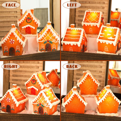 Christmas Gingerbread House Tabletop Decoration Lighted Christmas Village House Real Wax Battery Operated with Remote Flickering LED Light Christmas Village Decor for Mantel Desk Table Centerpiece