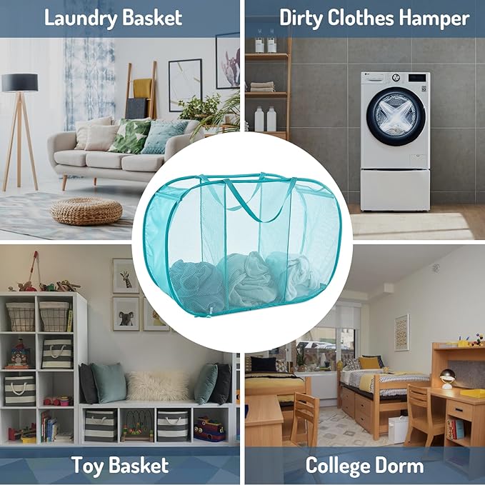 Seiritex Mesh Popup Laundry Hamper 3 Compartment Sortable Horizontal