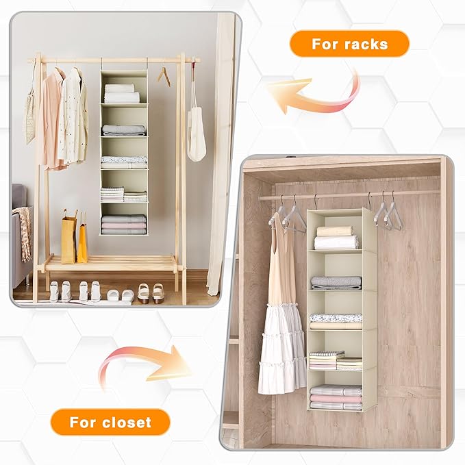 Hanging Closet Organizer, Easy Mount Foldable 5-Shelf Hanging Closet Wardrobe