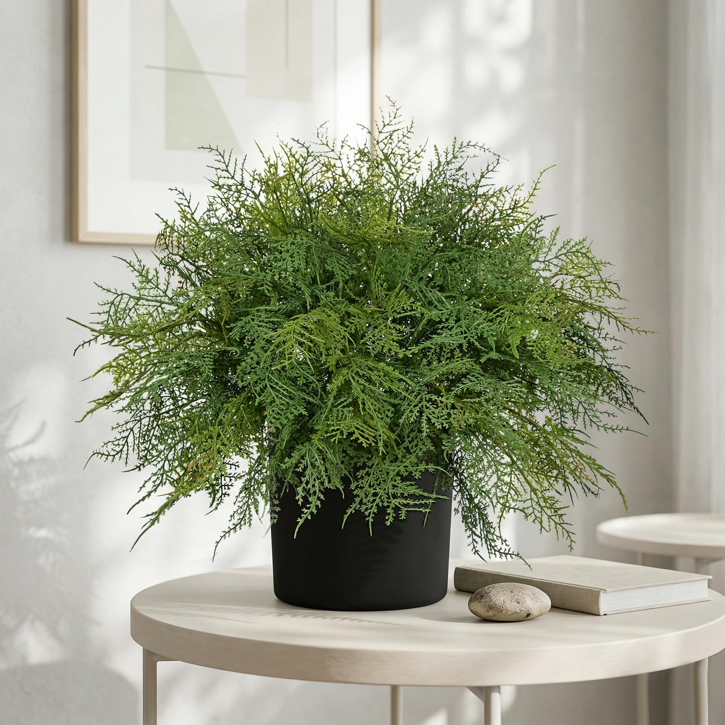 Hollyone 16.9" Artificial Cedar Fern Faux Cedar in Pot Fake Ferns for Outdoors Indoor Large Ferns Faux Potted Plants Greenery Bush for Door Patio Garden Farmhouse Windowsill Office Room Home Decor