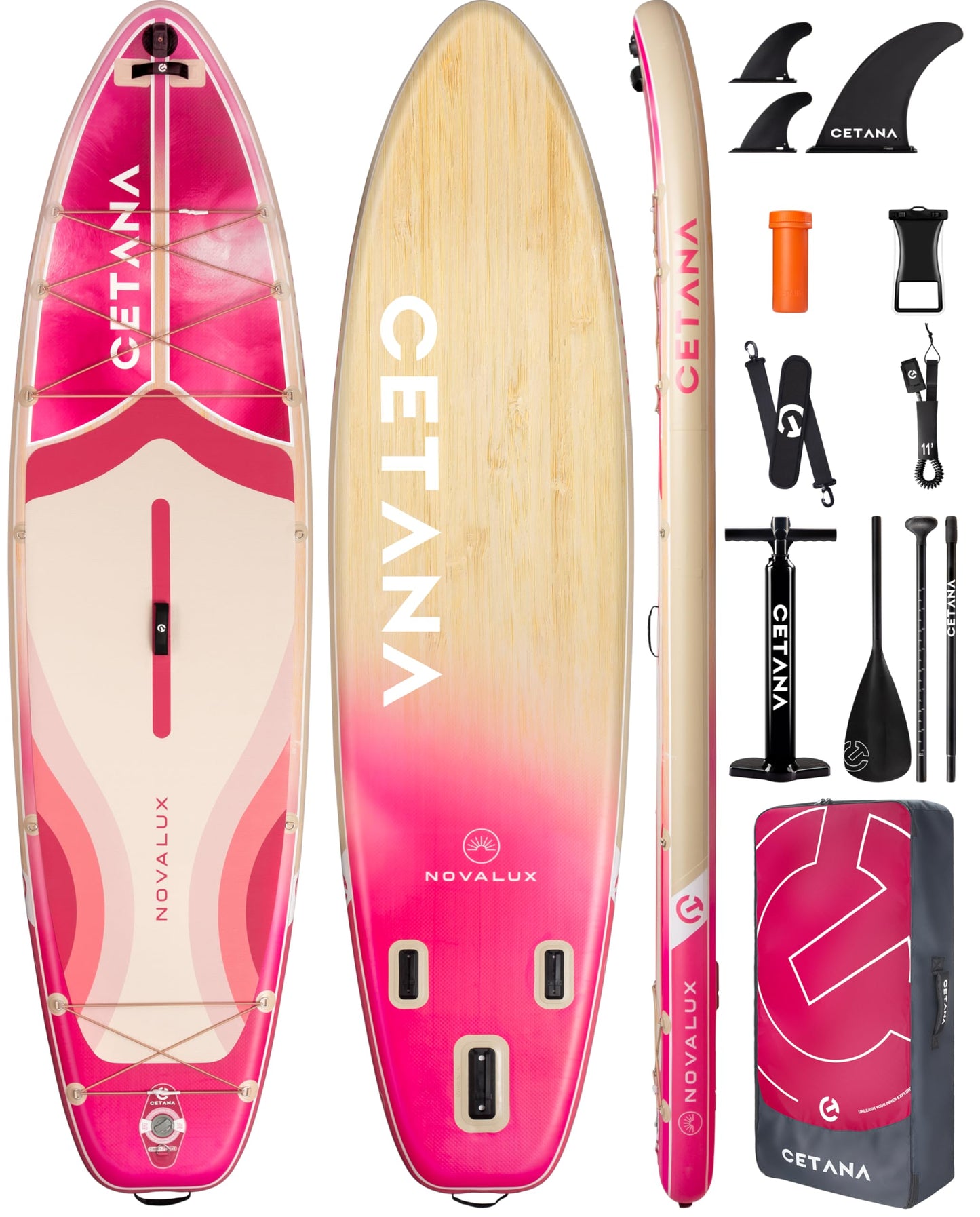 CETANA 11'6×35" Extra Wide Inflatable Paddle Board,Stand Up Paddle Board for Beginner,450lb Capacity SUP for Family with Safety Leash,100L Bag,3 Removable Fins,Dual-Action Pump& Floating Paddle
