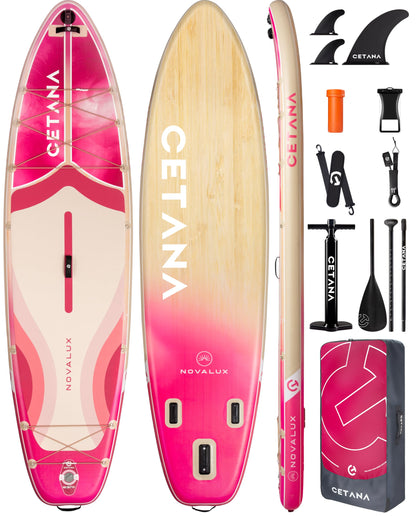 CETANA 11'6×35" Extra Wide Inflatable Paddle Board,Stand Up Paddle Board for Beginner,450lb Capacity SUP for Family with Safety Leash,100L Bag,3 Removable Fins,Dual-Action Pump& Floating Paddle