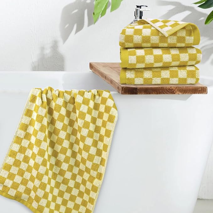 Jacquotha 4 Pcs Hand Towels for Bathroom Checkered, Cotton Soft Absorbent Cute