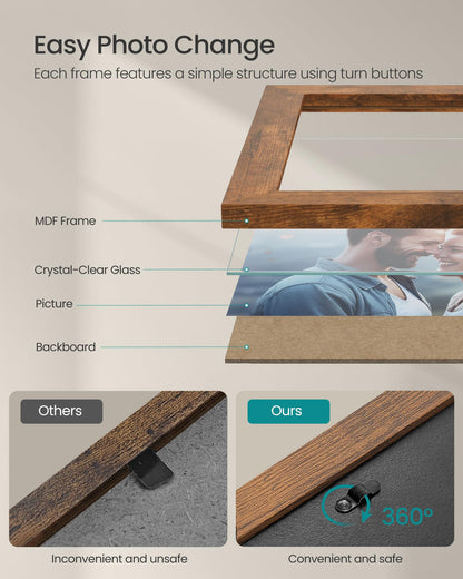 SONGMICS Picture Frames, Collage Picture Frames Set of 10, Two 8x10, Four 5x7, Four 4x6, Photo Frame for Wall Gallery Decor, Table Display, Glass, Rustic Brown URPF010X01